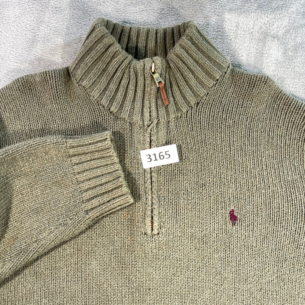 Polo Ralph Lauren Quarter Zip Sweater Mens XL Green Cotton Knit Pony Logo